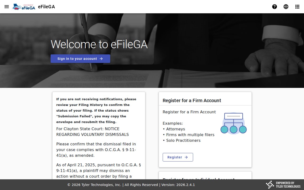 Georgia court records Odyssey eFileGA filing portal