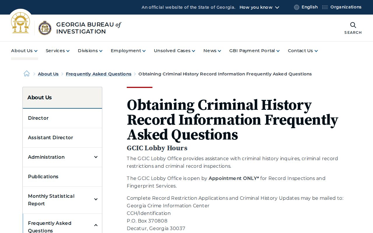 Georgia GCIC criminal history access and correction information