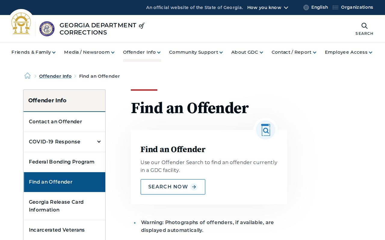 Georgia Department of Corrections Find an Offender gateway