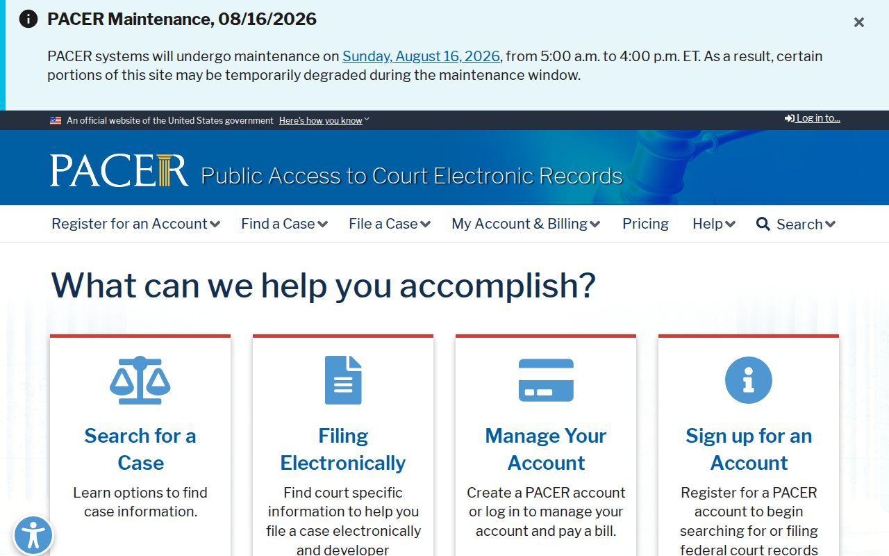 Georgia federal court records PACER registration and search gateway