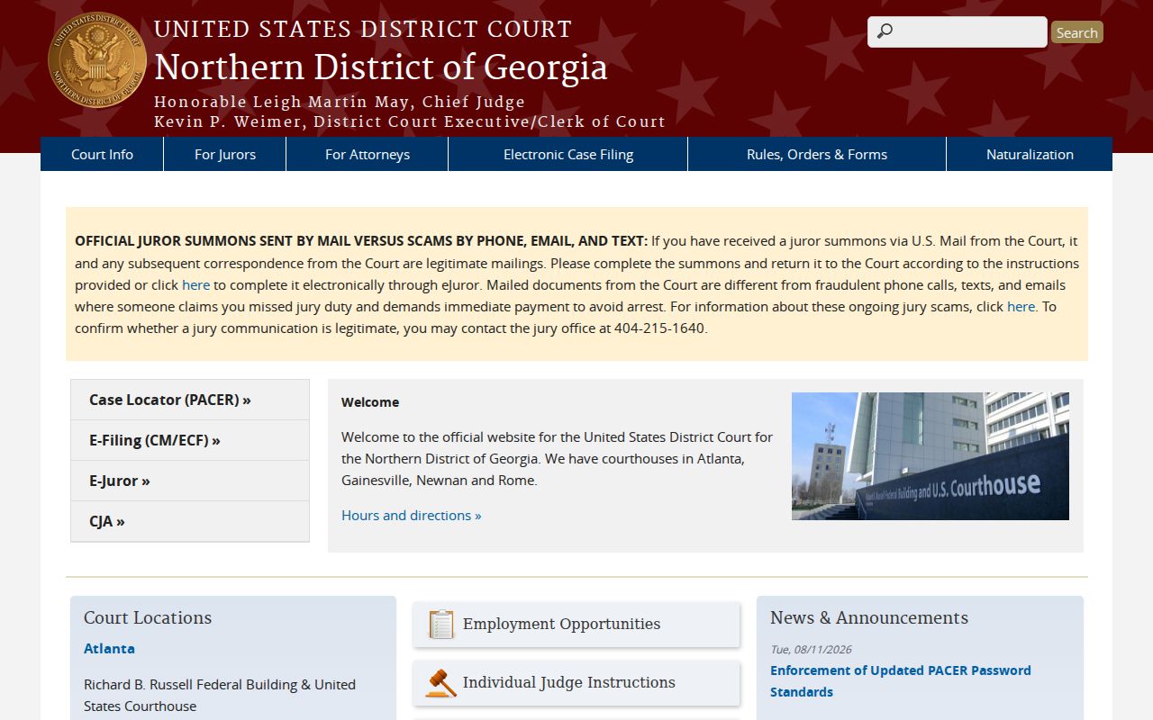 Georgia federal court records Northern District official website