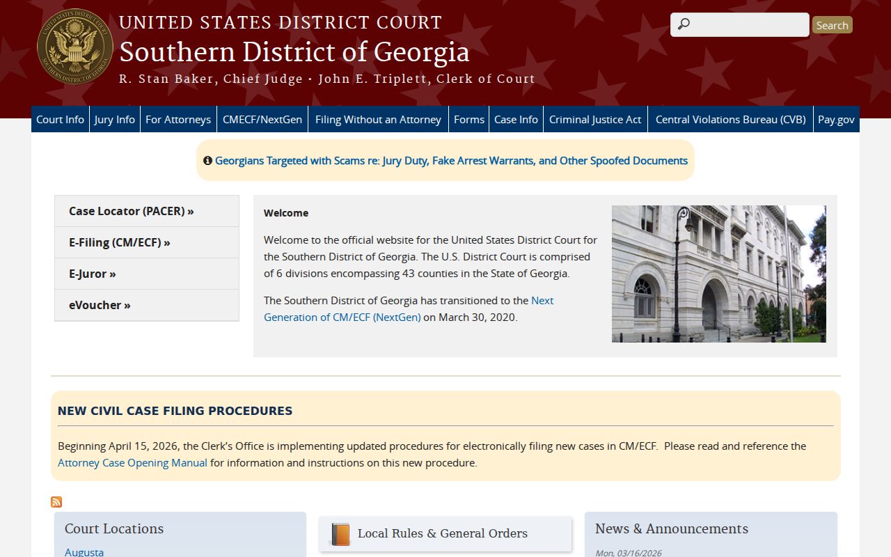 Georgia federal court records Southern District official website