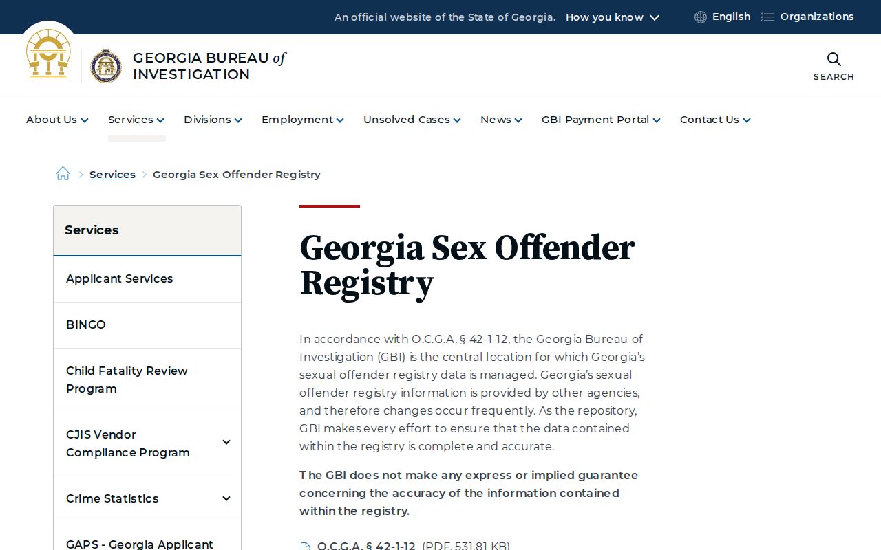 Georgia criminal records official statewide sex offender registry