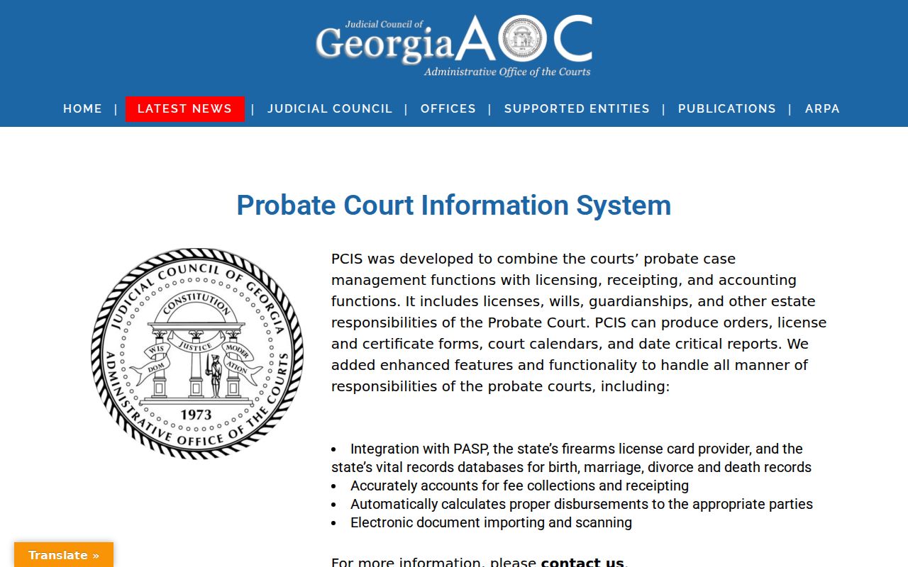 Georgia Probate Court records information system overview
