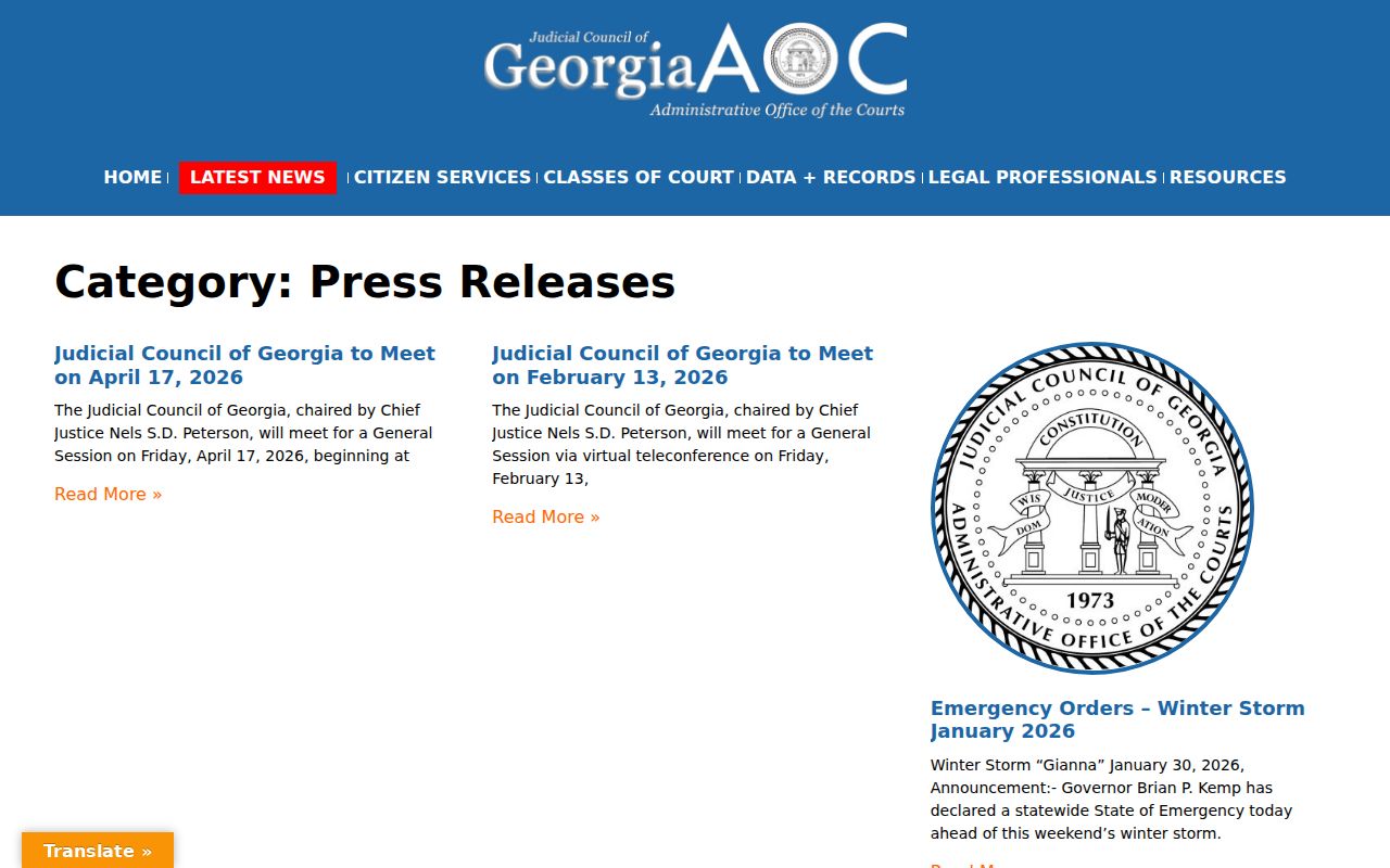 Georgia court records official statewide judiciary announcements