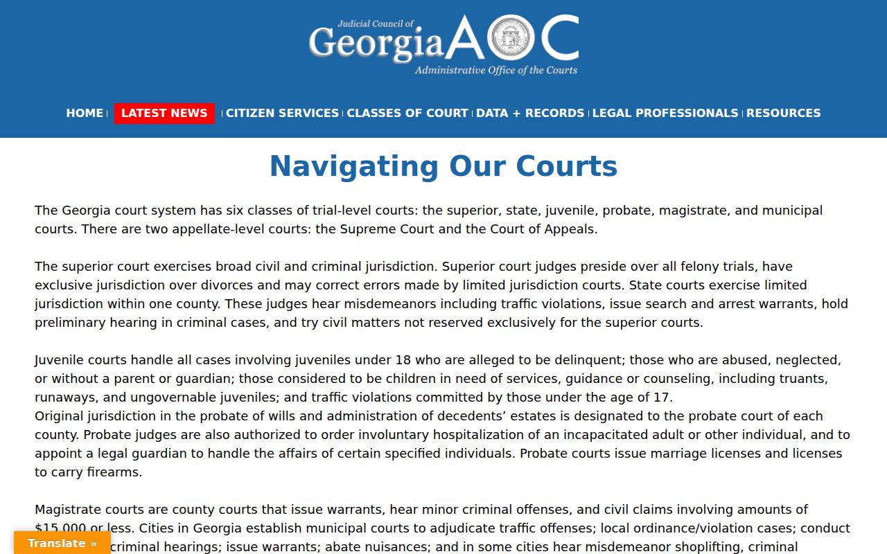 Georgia court records plain language court jurisdiction resource